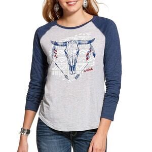 Ariat Born Free Front Aztec Native Print Logo Long Sleeve Women's Size M Cowgirl